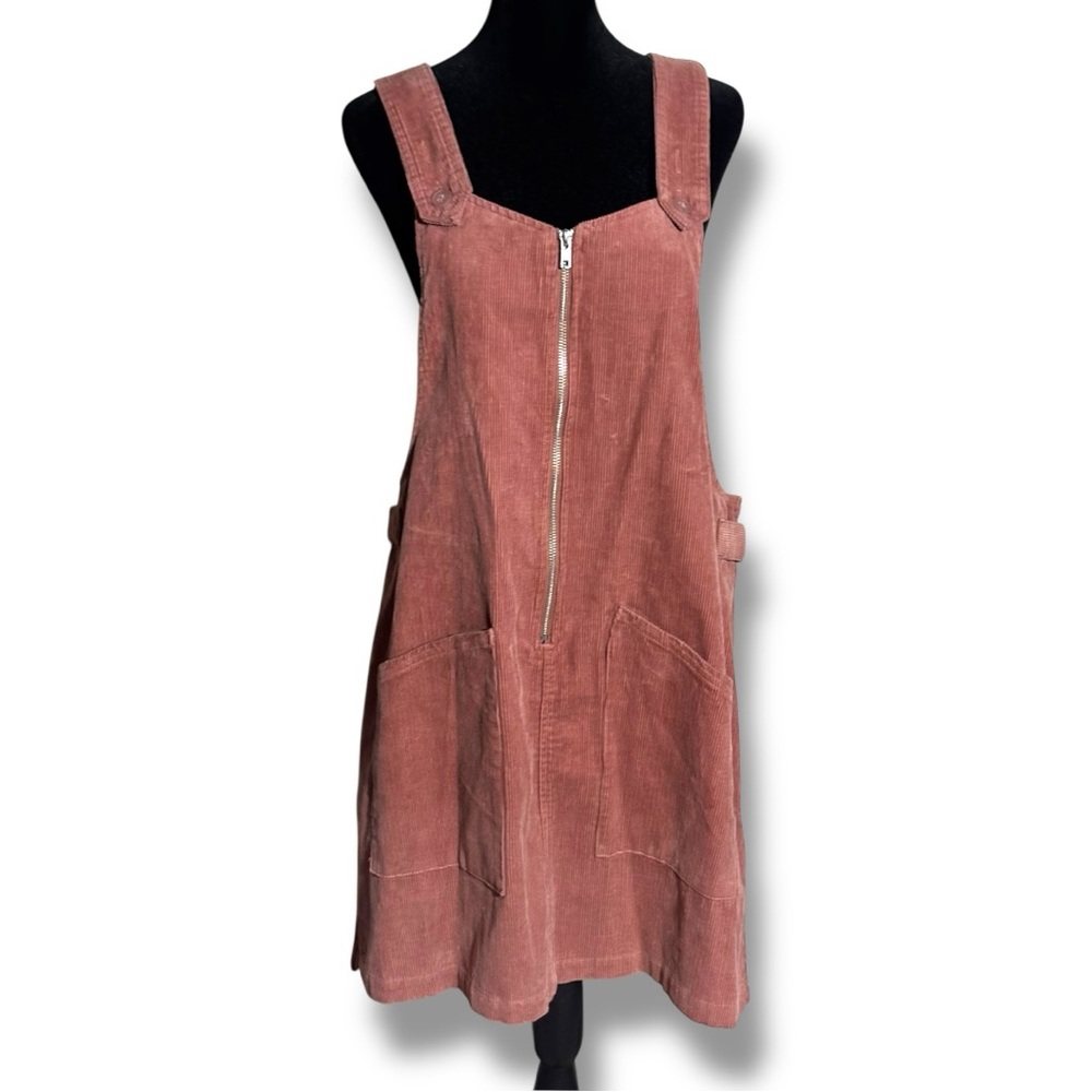 Wild Fable Dusty Rose Corduroy Zip Front/Pockets Sleeveless Overall Mini Dress - Picture 5 of 16